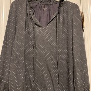 LOFT Gray and White Dot Blouse